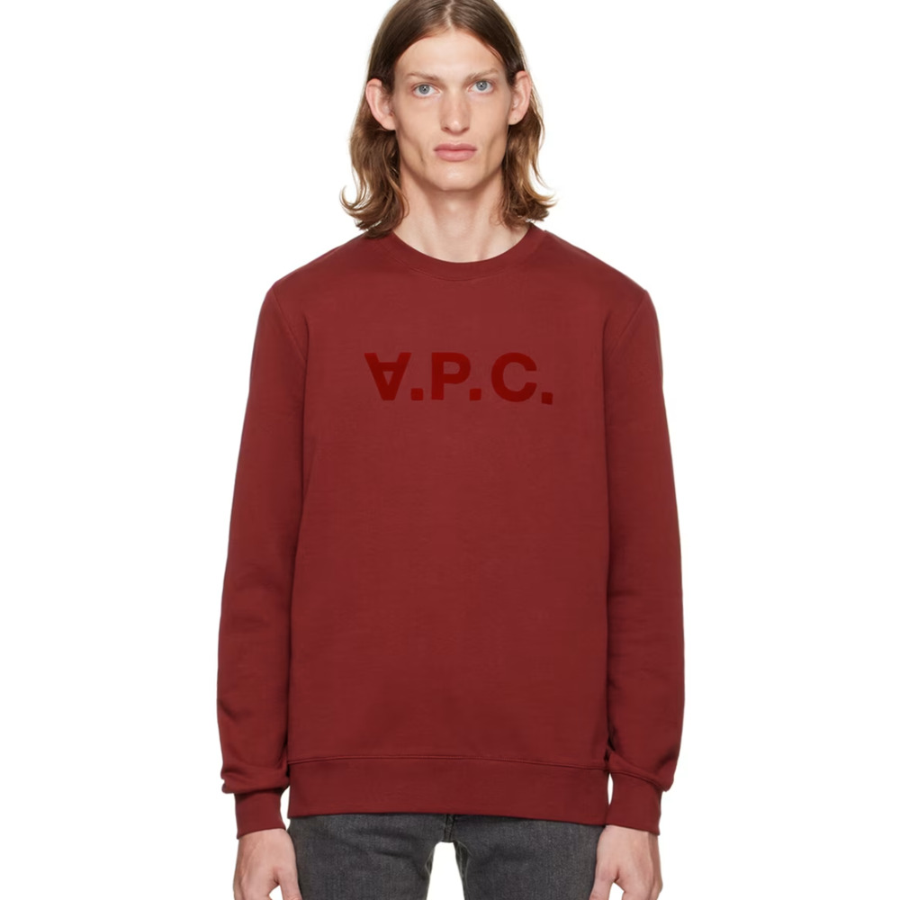 A.P.C. Men's Burgundy VPC Sweatshirt Crewneck French Terry Cotton size Small